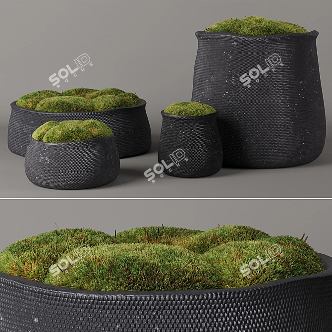 RH Crosshatch Concrete Vases 3D model image 1