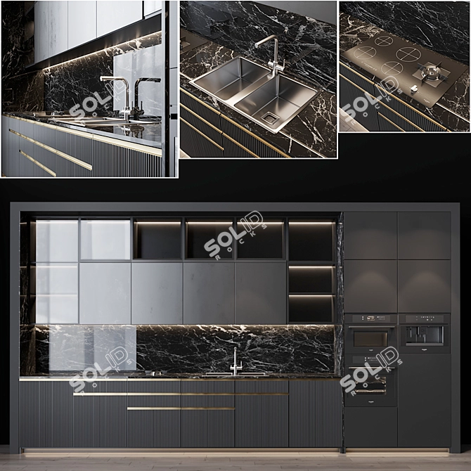 Sleek Modern Kitchen Set 3D model image 1