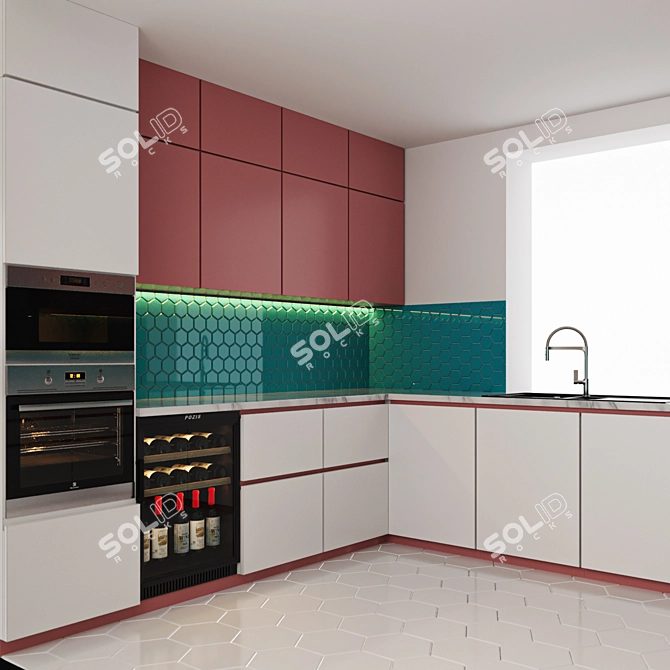 Complete Kitchen Set with Gas Cooktop, Oven, Microwave, Sink, Mixer, Extractor and Wine Cabinet 3D model image 2