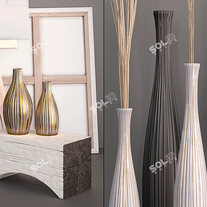 Elegant Decor Set: Vases, Dry Grass & Statuette 3D model image 2