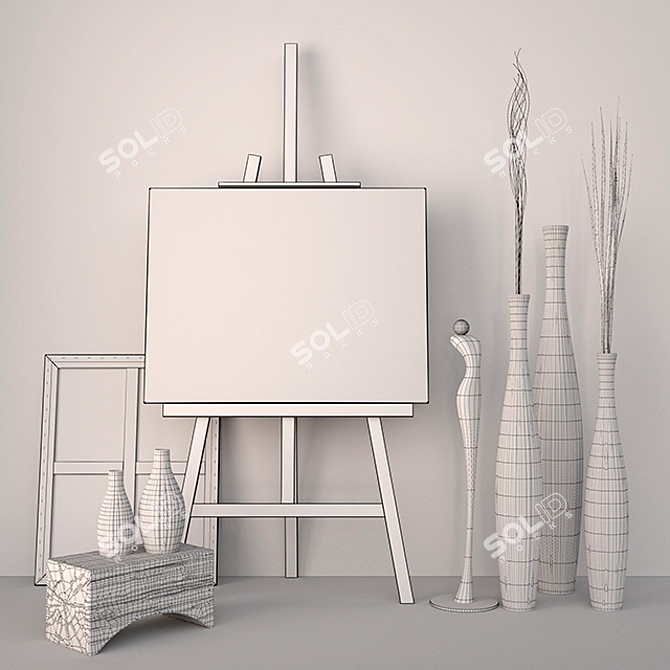 Elegant Decor Set: Vases, Dry Grass & Statuette 3D model image 3