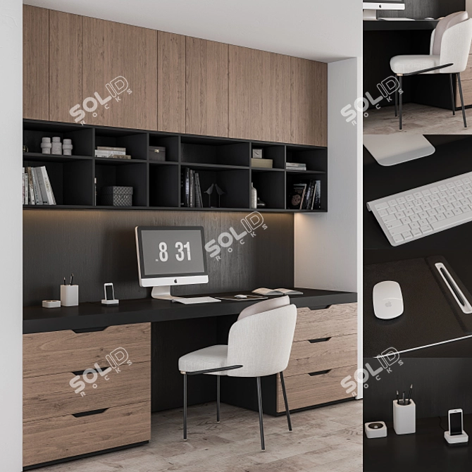 Modern Black Wood Home Office 3D model image 1