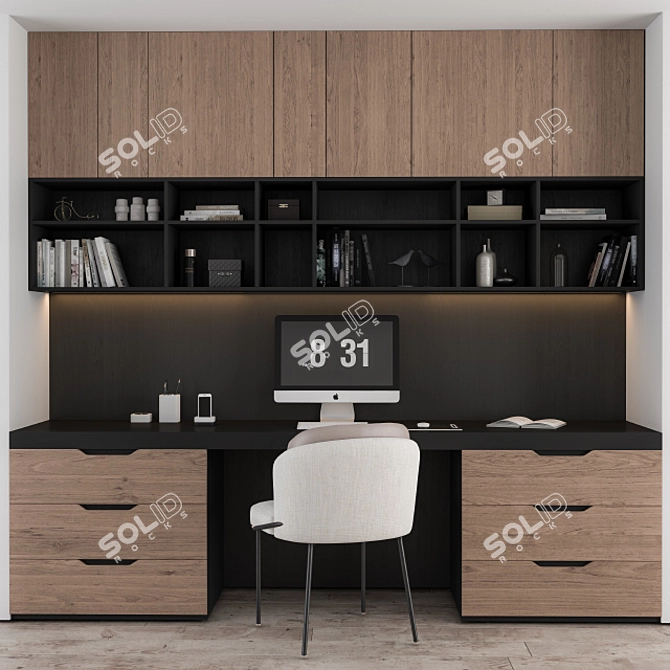 Modern Black Wood Home Office 3D model image 2