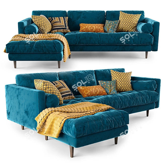 Sleek Blue Left Sectional Sofa 3D model image 1