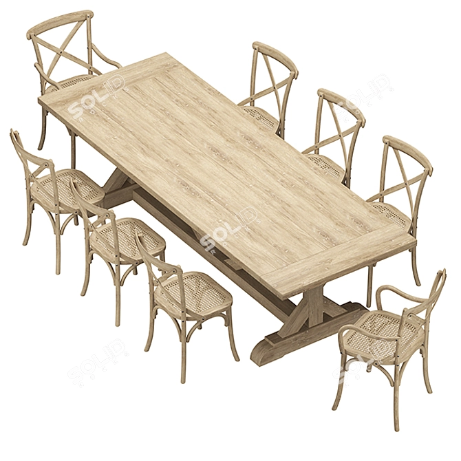 Restoration Hardware Salvaged Table with Madeleine Chairs 3D model image 2