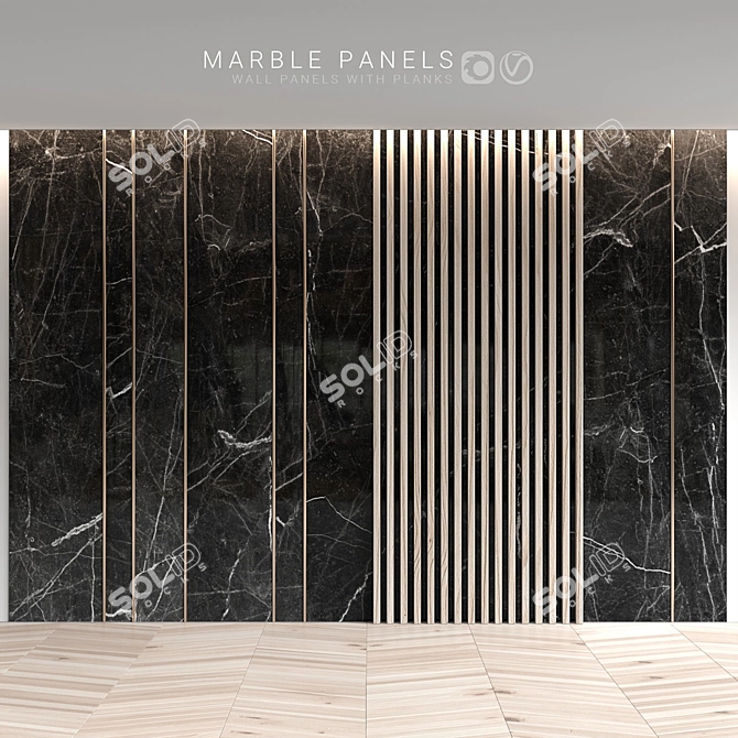 Marble Panels with Planks: the Modern Classic Touch  Elegant wall decor for versatile interiors. 3D model image 2