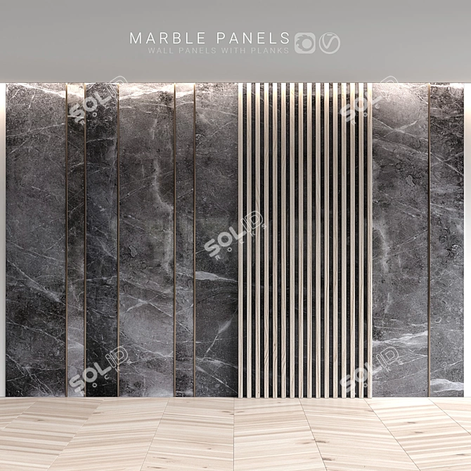 Marble Panels with Planks: the Modern Classic Touch  Elegant wall decor for versatile interiors. 3D model image 3