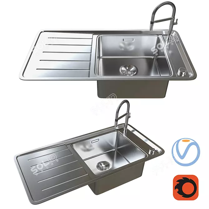 BLANCO ANDANO XL 6 S-IF: Stainless Steel XL Sink (50x100 cm) 3D model image 1