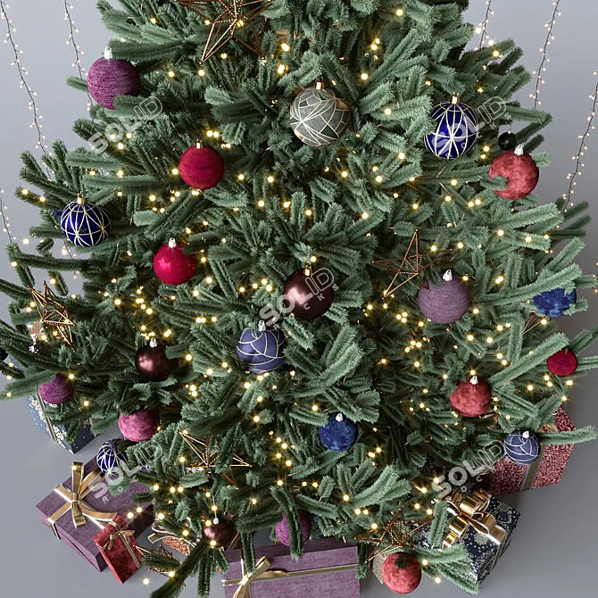 Elegant Dark Christmas Tree 3D model image 2