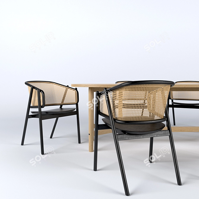 Cane Armchair 01 with Arch Table 3D model image 3