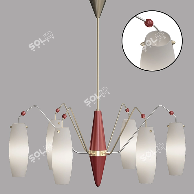 Scandinavian Teak Glass Chandelier 3D model image 1