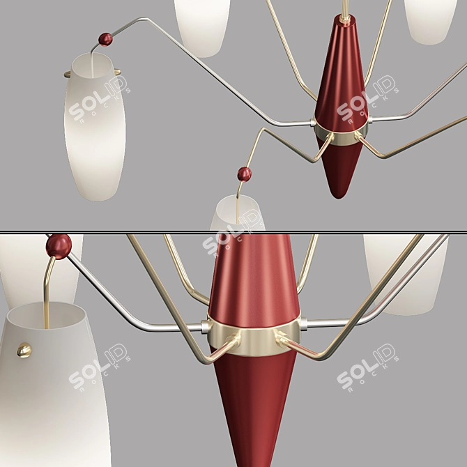 Scandinavian Teak Glass Chandelier 3D model image 2