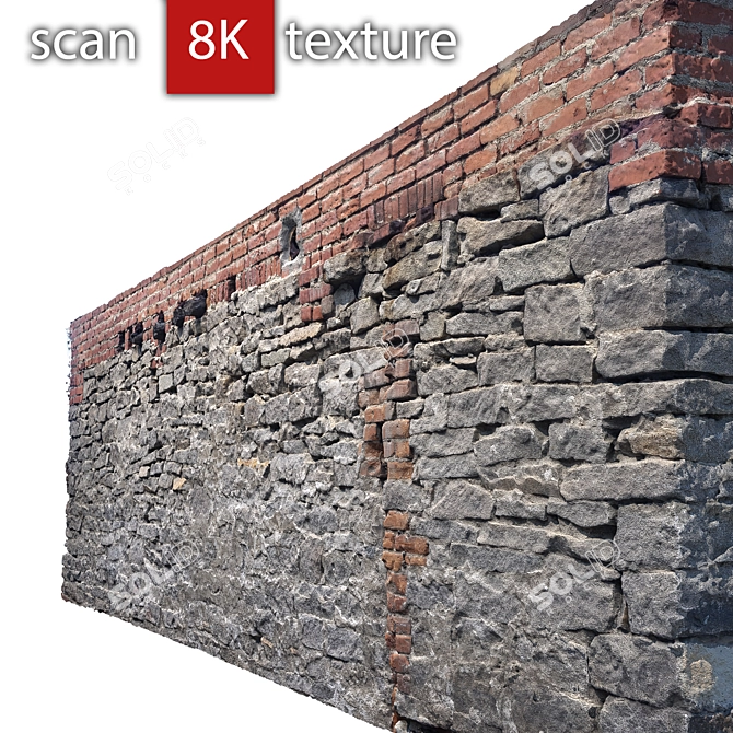 Detailed Stone Wall 3D Model 3D model image 1