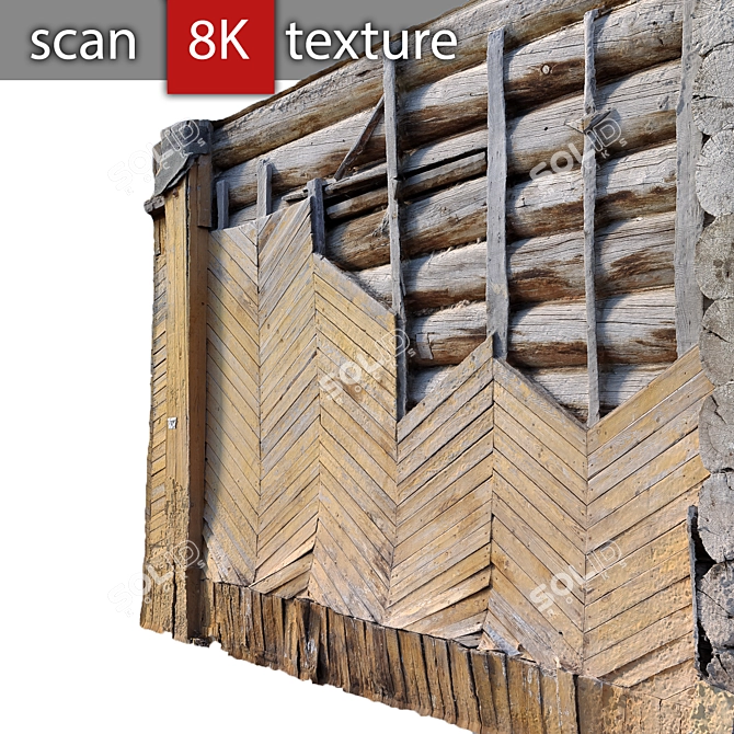 Detailed Wooden Facade Fragment 3D model image 1