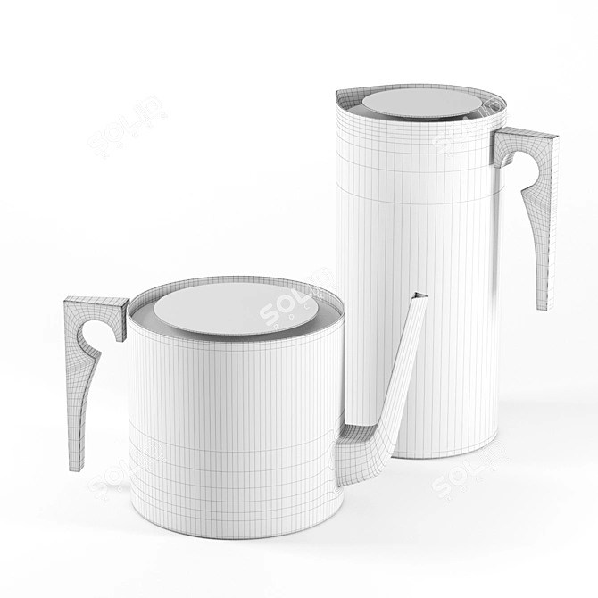 Minimalist Stainless Steel Teapot 3D model image 2