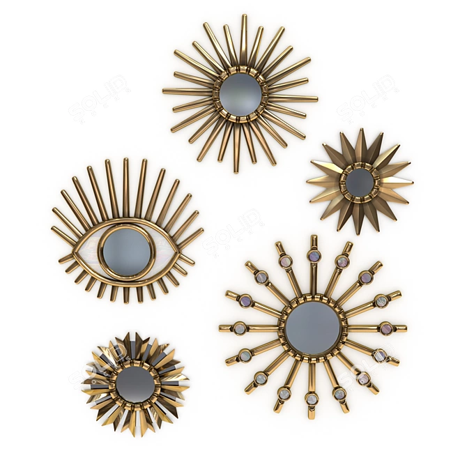 Golden Sunburst Mirror Set 3D model image 1