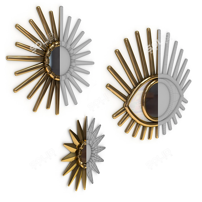 Golden Sunburst Mirror Set 3D model image 2