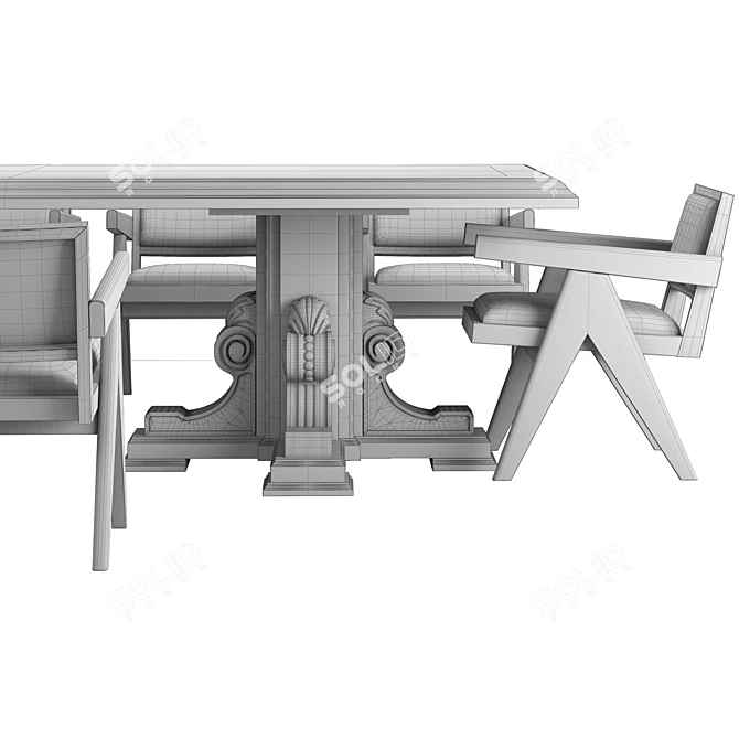 Elegant RH Carved Dining Set 3D model image 2