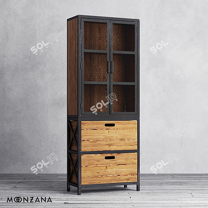 Rustic Pine Metal Sideboard 3D model image 1