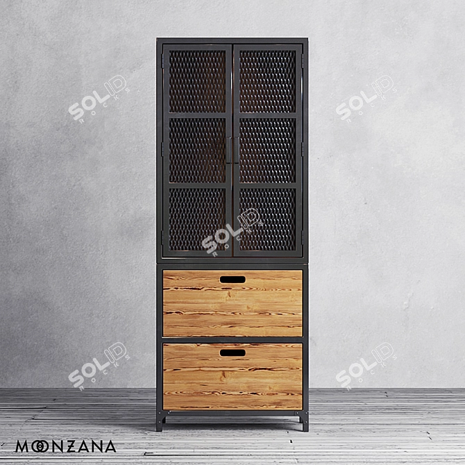 Rustic Pine Metal Sideboard 3D model image 2