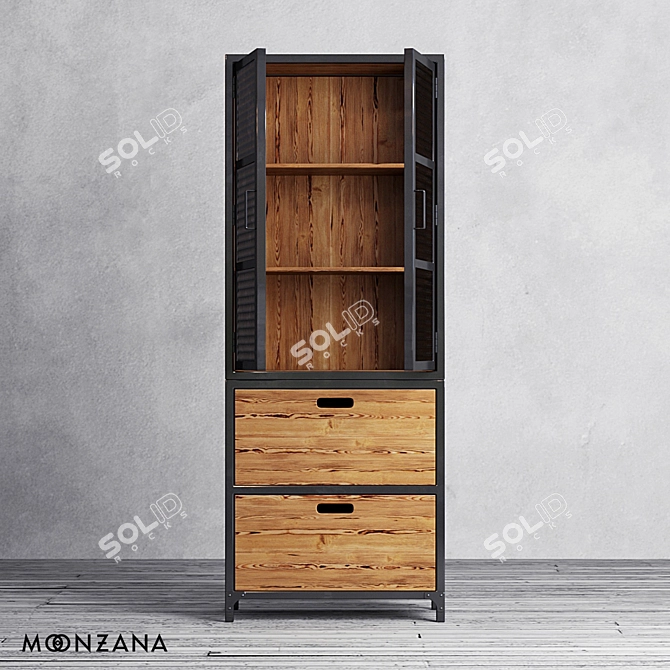 Rustic Pine Metal Sideboard 3D model image 3