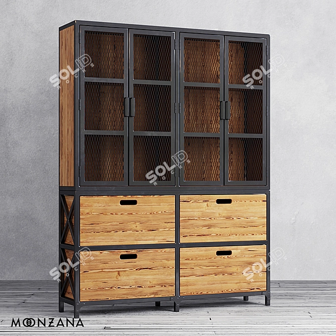 Rustic Pine Sideboard with Metal Frame 3D model image 1