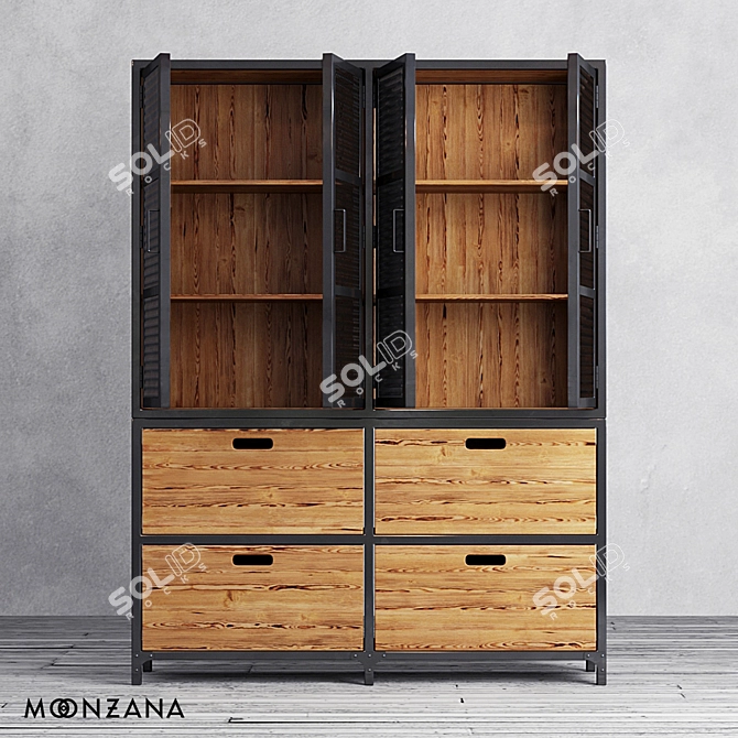 Rustic Pine Sideboard with Metal Frame 3D model image 3