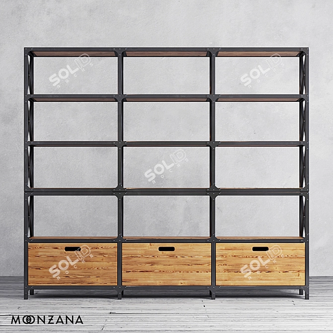 Rustic Pine Metal Rack 3D model image 2