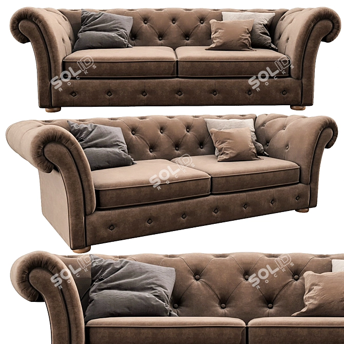 Elegant Cranbrook Chesterfield Sofa 3D model image 1