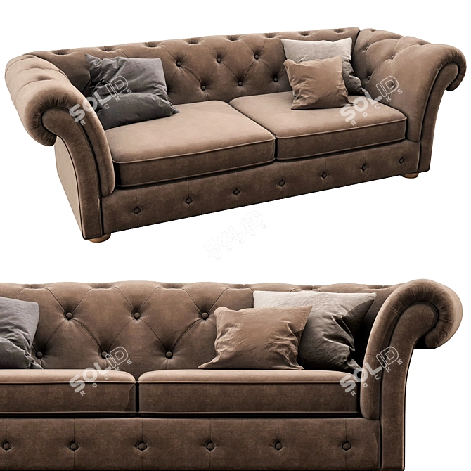 Elegant Cranbrook Chesterfield Sofa 3D model image 2