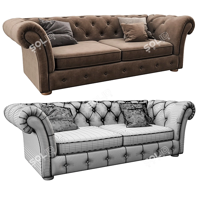 Elegant Cranbrook Chesterfield Sofa 3D model image 3