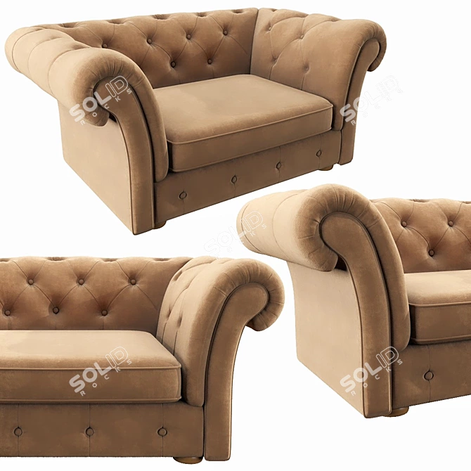 Cranbrook Chesterfield Loveseat: Classic Elegance for Your Home 3D model image 2