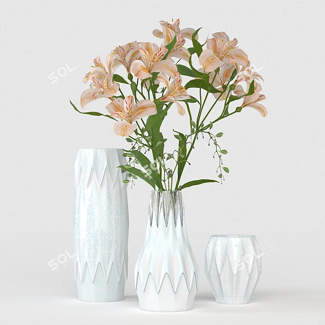 Title: Alstroemeria Vase Trio 3D model image 1