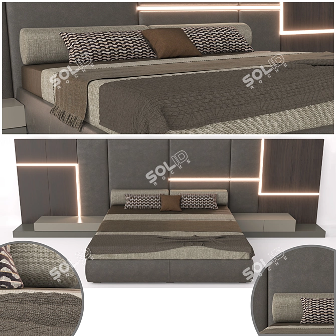 Luxury Leather Bed with LED Lights 3D model image 1