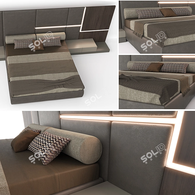 Luxury Leather Bed with LED Lights 3D model image 2