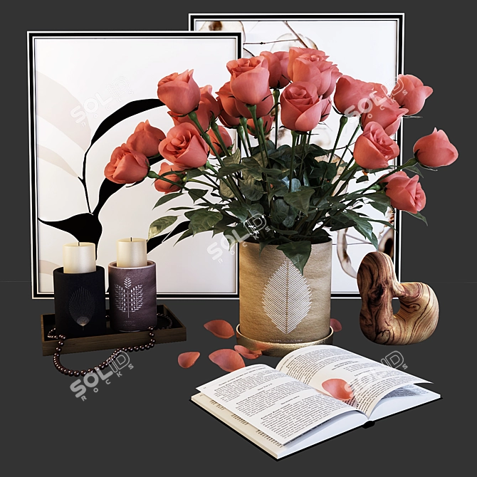 Elegant Rose Decor Set 3D model image 1