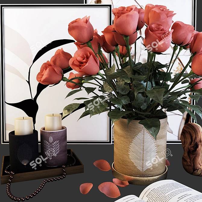 Elegant Rose Decor Set 3D model image 2