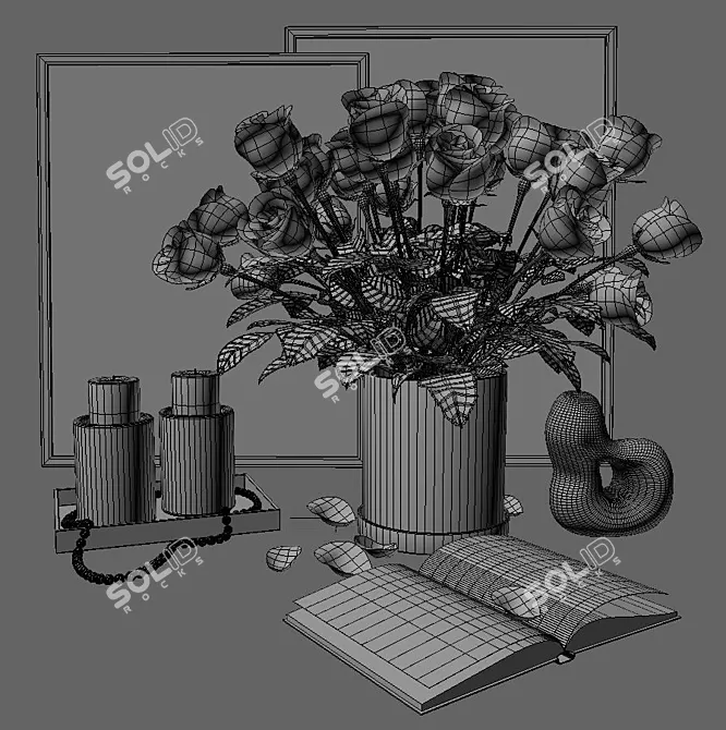 Elegant Rose Decor Set 3D model image 3