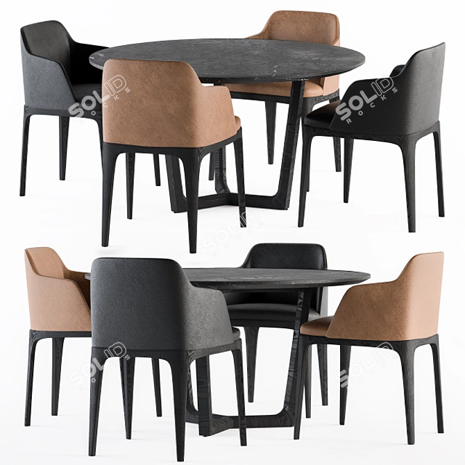Elegant Poliform Round Table & Grace Chair 3D model image 1