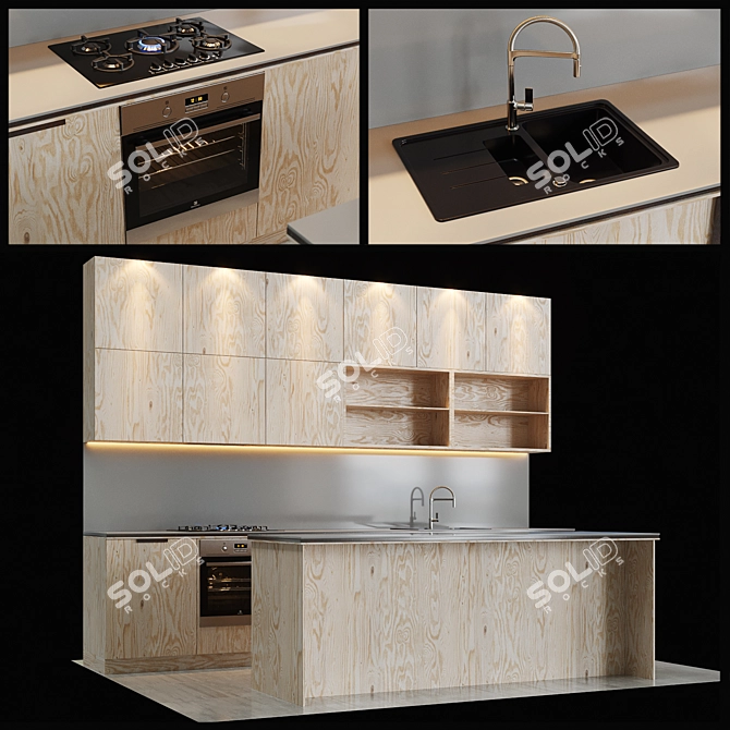 Kitchen_6 Gas Cooktop, Electric Oven, Sink, Mixer 3D model image 1