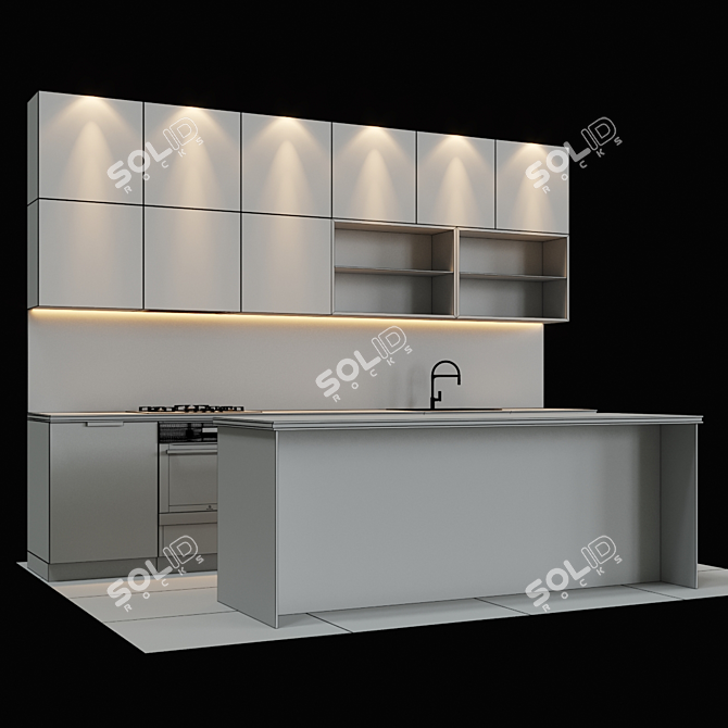 Kitchen_6 Gas Cooktop, Electric Oven, Sink, Mixer 3D model image 2