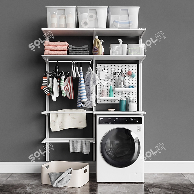 Versatile Wall-Mounted Laundry Solution 3D model image 4