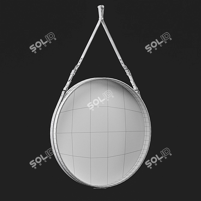Sleek Round Mirror with Leather Strap 3D model image 3