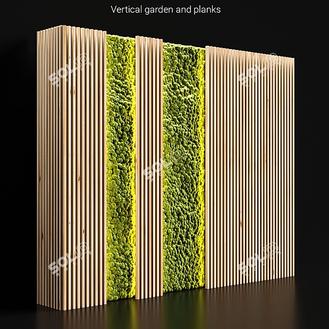 Title: Moss and Wood: Vertical Garden Planks 3D model image 1