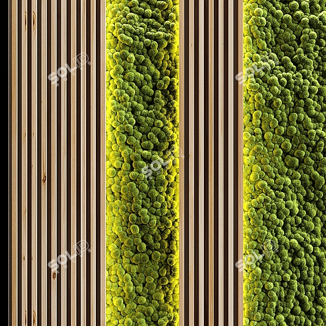 Title: Moss and Wood: Vertical Garden Planks 3D model image 2