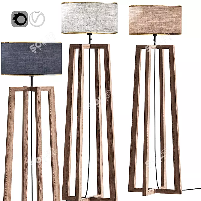 Rustic Wood Floor Lamp 3D model image 1