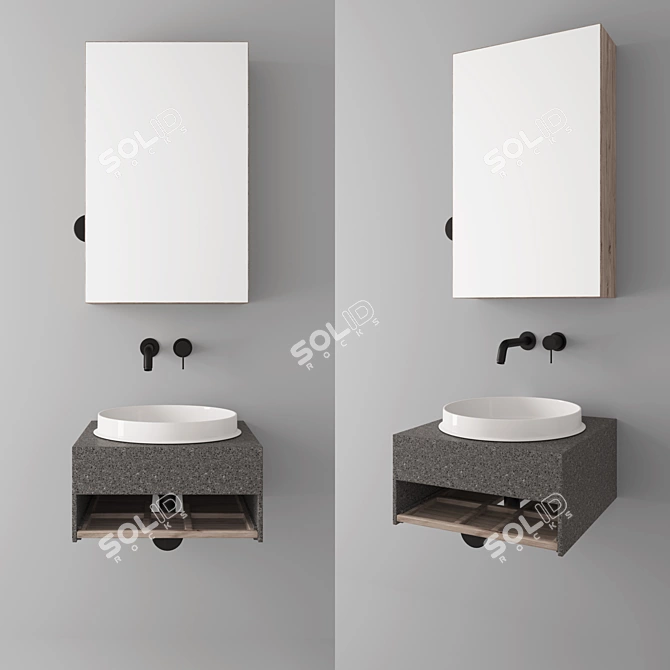 Designer Mirror Cabinet with Sink and Faucet 3D model image 1