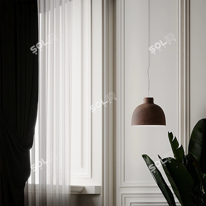Elegant Wood Pendant Light 3D model image 3