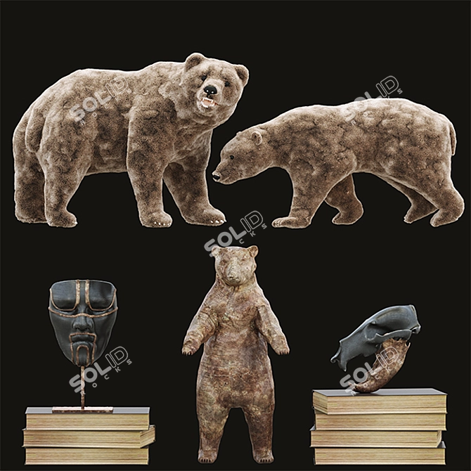 Adorable Bear Trio Decor Set 3D model image 1
