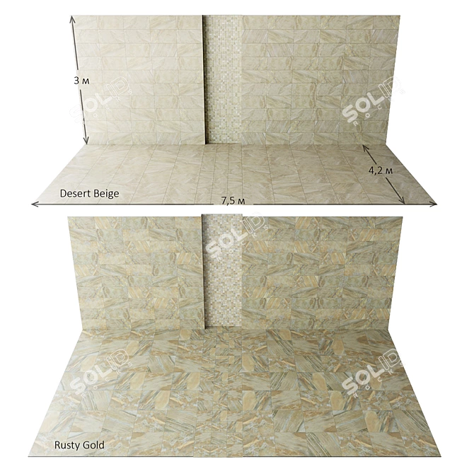 Magnetique Tiles Collection: Desert Beige, Rusty Gold 3D model image 3